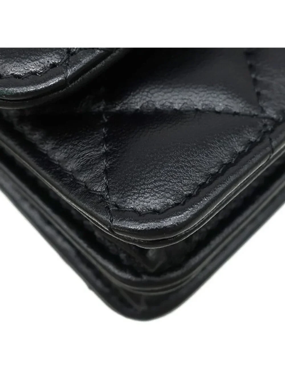 Chanel Chain Wallet Quilted Mini Lambskin Black Gold CC Logo Camellia 31
